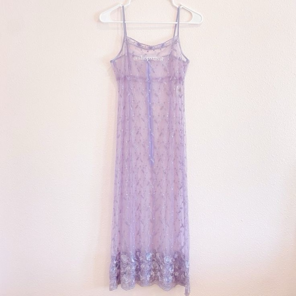 Japanese Lilac Floral Lace Eyelet Maxi Dress